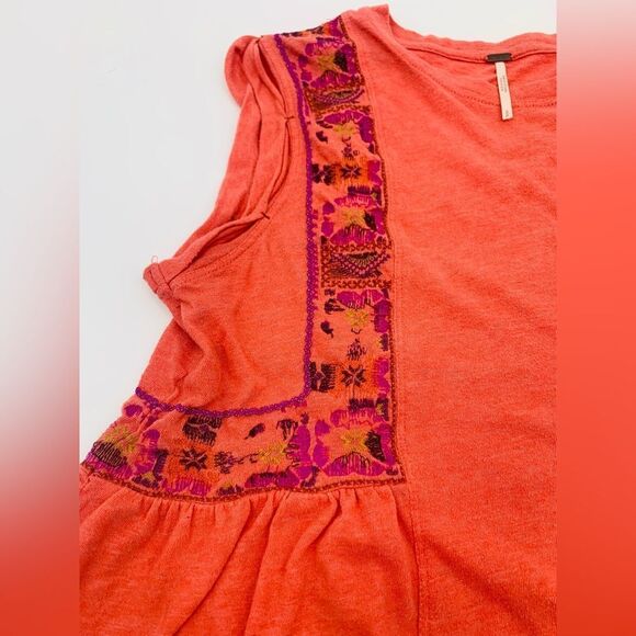 FREE PEOPLE Sz small MARCY EMBROIDERED SLEEVELESS TANK TOP IN RED ORANGE - Picture 4 of 7
